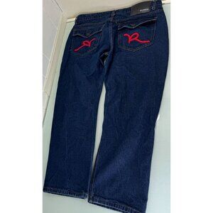 Rocawear Jeans Flap Pockets Altered Actual Size 35X27 Y2K Hip Hop Dark Wash